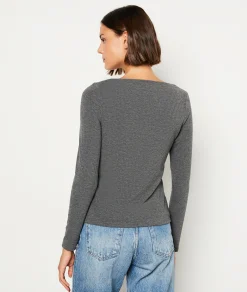 Fashion T-shirt manches longues côtelé T-shirts Et Tops