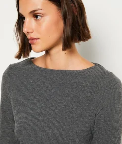 Fashion T-shirt manches longues côtelé T-shirts Et Tops