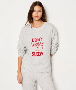 Cheap T-shirt manches longues en coton imprimé Hauts De Pyjama