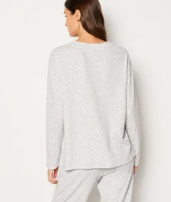 Cheap T-shirt manches longues en coton imprimé Hauts De Pyjama