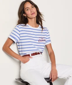 Store T-shirt marinière manches courtes en coton T-shirts Et Tops